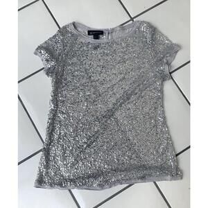 INC International Concepts Silver Sheer Gray Sequin Top Medium